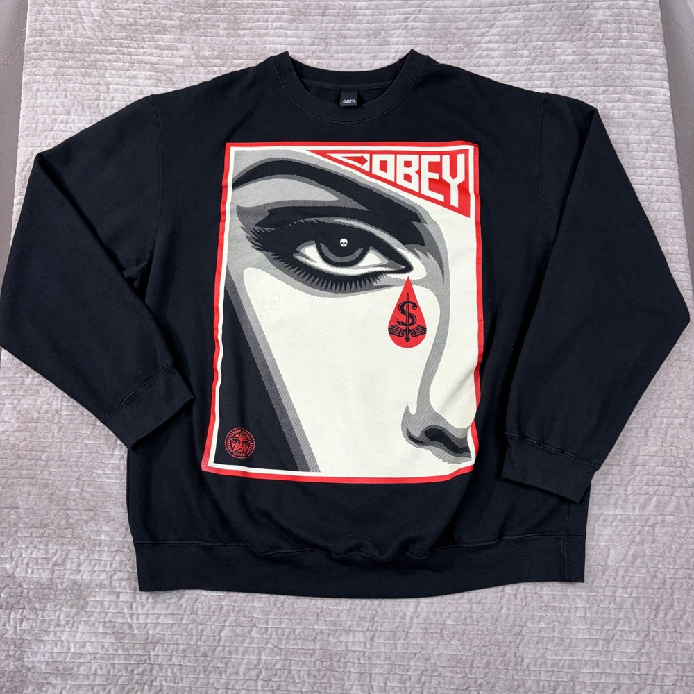 Obey Propaganda Eye Dollar Teardrop Graphic Sweatshirt Black XXL Shepard Fairey‎